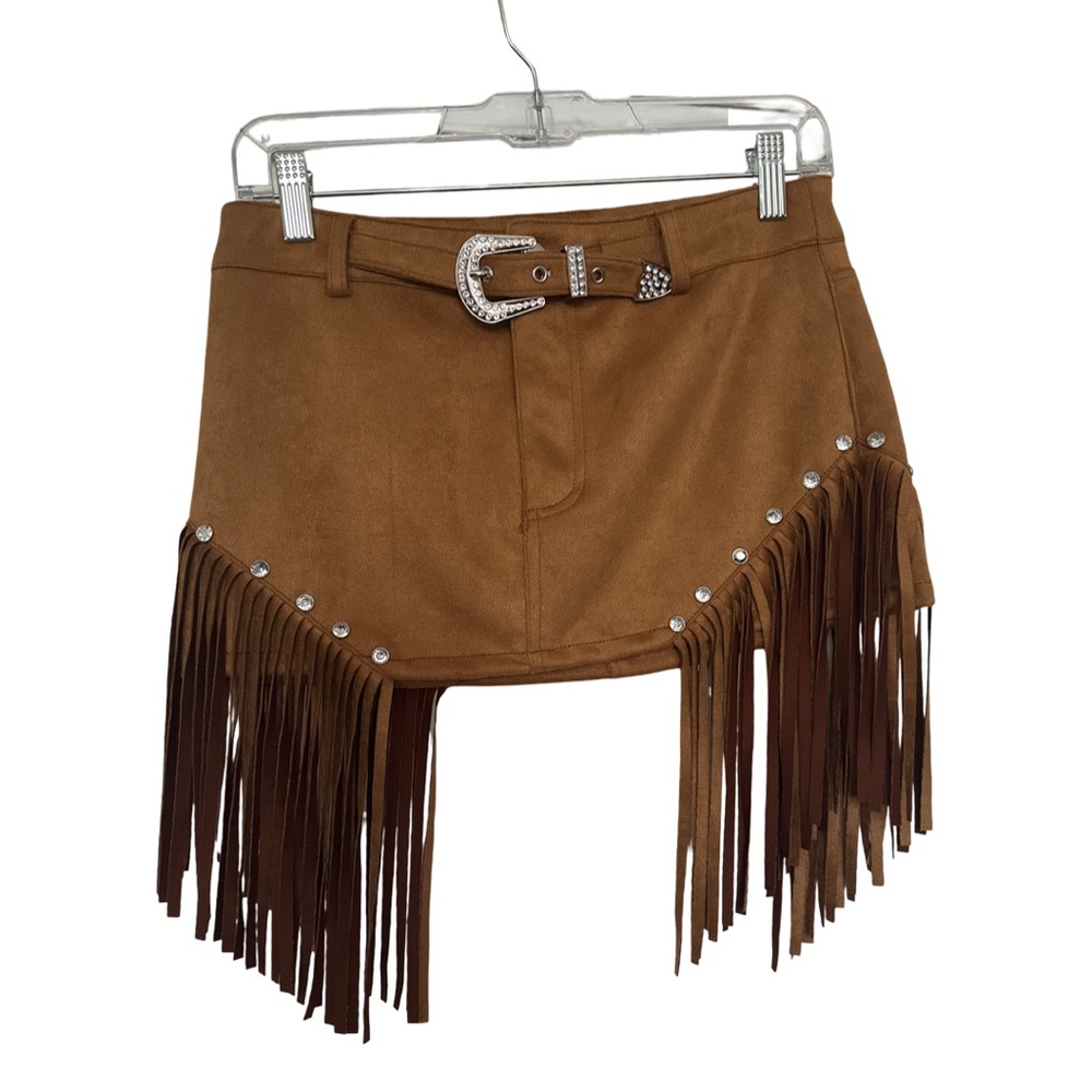 Forever 21 Brown Fringe Mini Skirt with Studded Western Belt